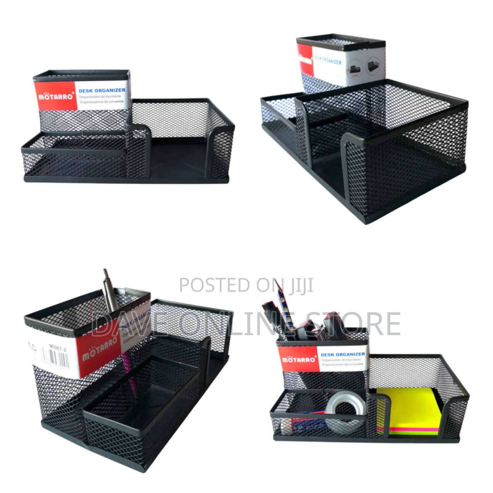 3 Compartment Multi Functional Metal Mesh Desk Organizer , Black)