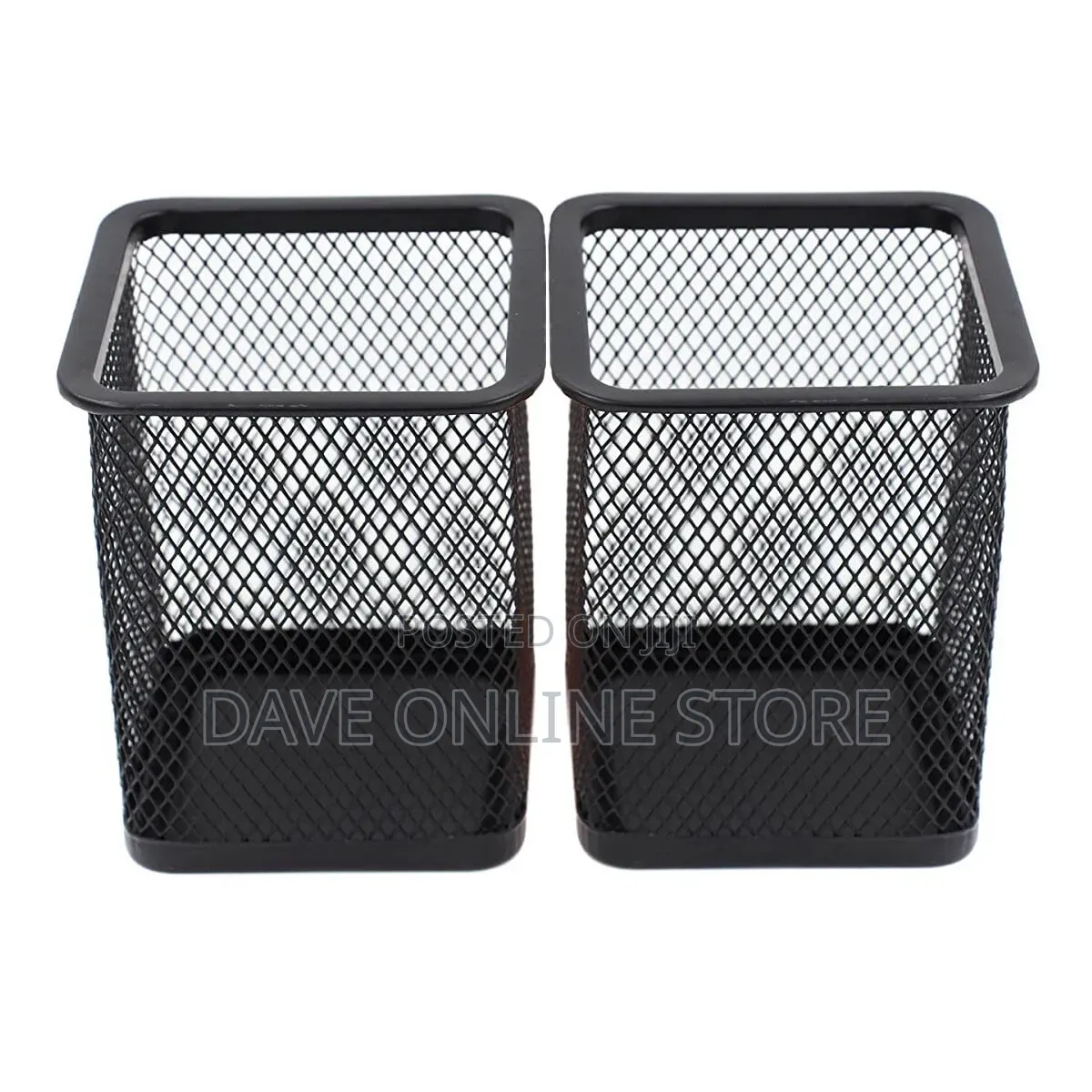 Metal Pen Pot Square Mesh Pencil Holder Container Organizer (Black)
