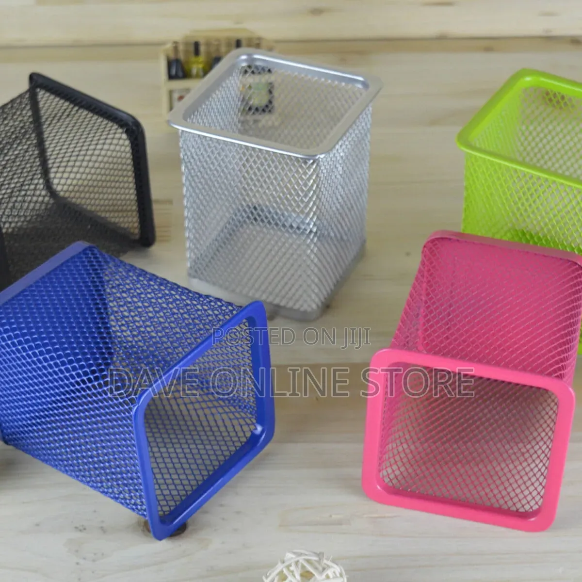 Metal Pen Pot Square Mesh Pencil Holder Container Organizer (Black)