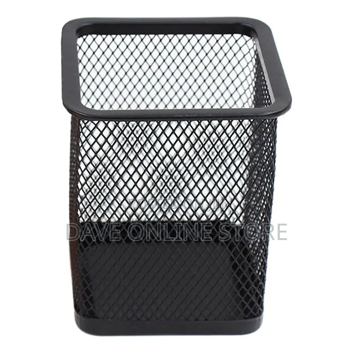 Metal Pen Pot Square Mesh Pencil Holder Container Organizer (Black)