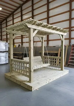 2 Seaters Wooden Pergola Swing With Raised Wooden Platform