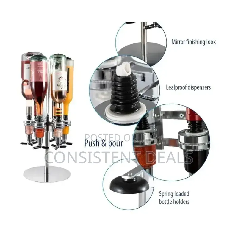 6 Bottle Liquor Dispenser, Revolving Whiskey Bottle Dispenser Holder