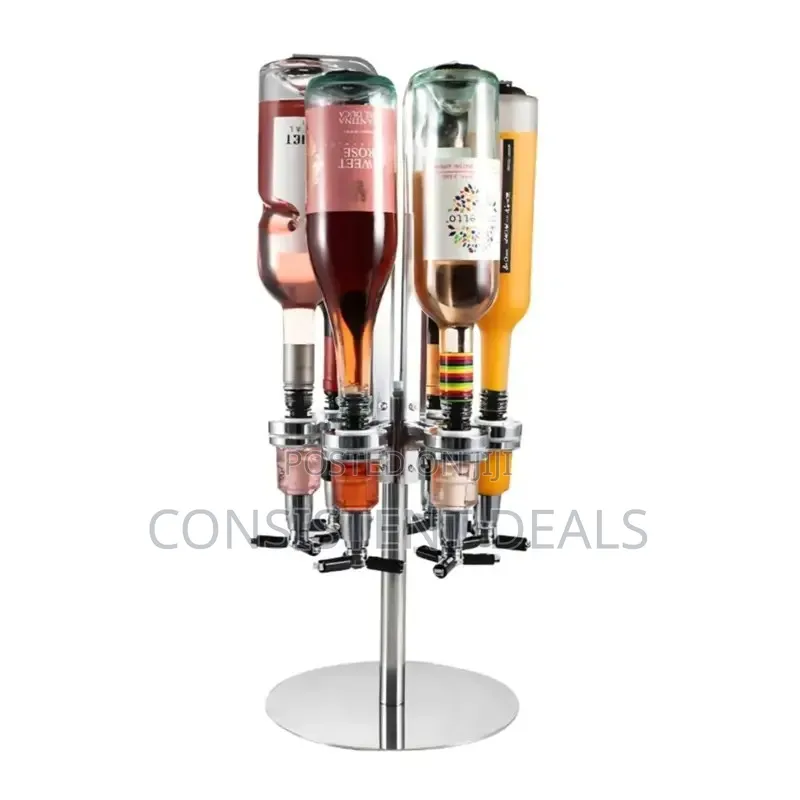 6 Bottle Liquor Dispenser, Revolving Whiskey Bottle Dispenser Holder