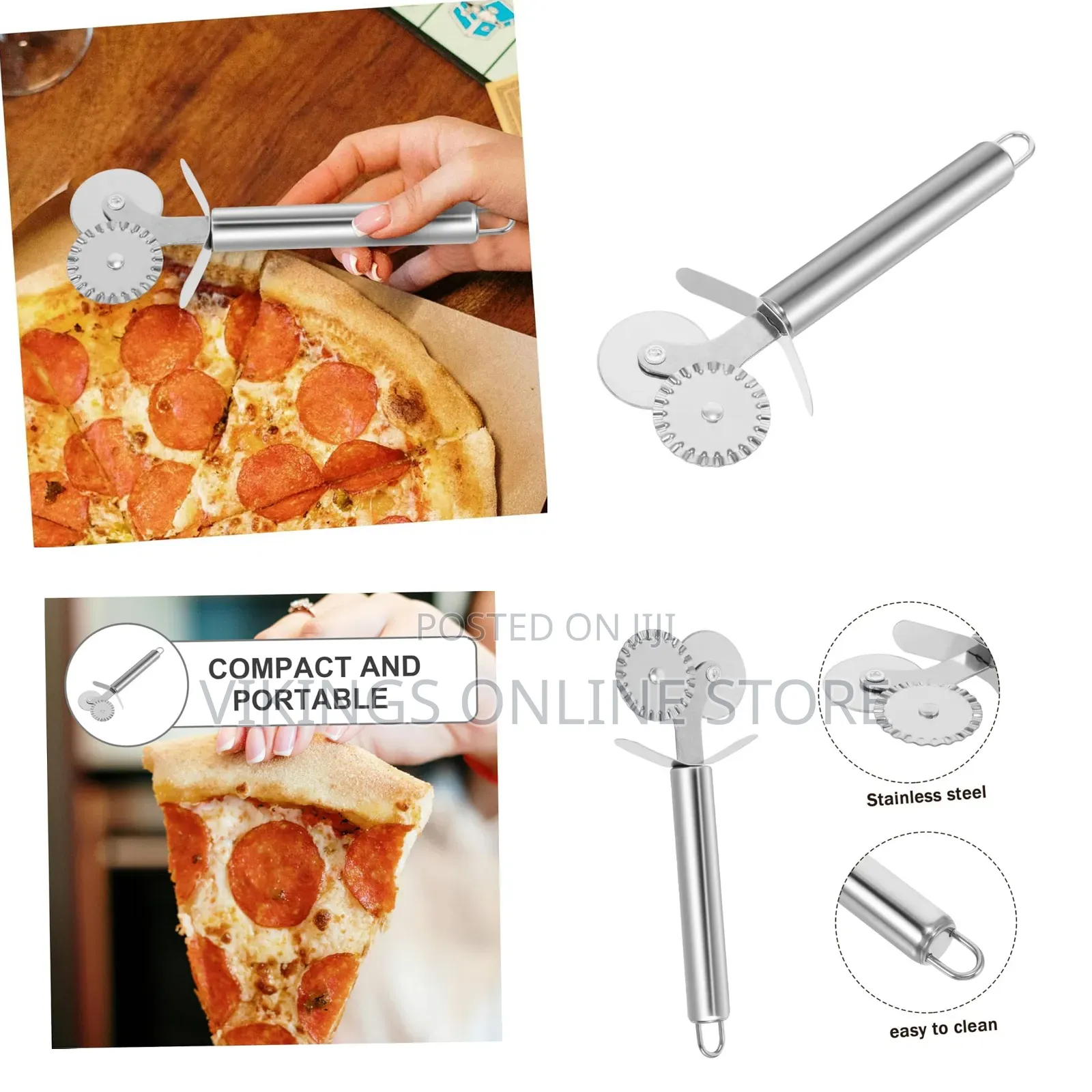 Double Headed Stainless Steel Pizza Cutter Wheel Multifunction Pastry