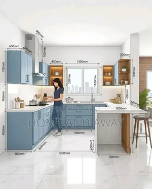 Peninsula U Shape Kitchen Cabinets in Any Colour From 8,000,000/-