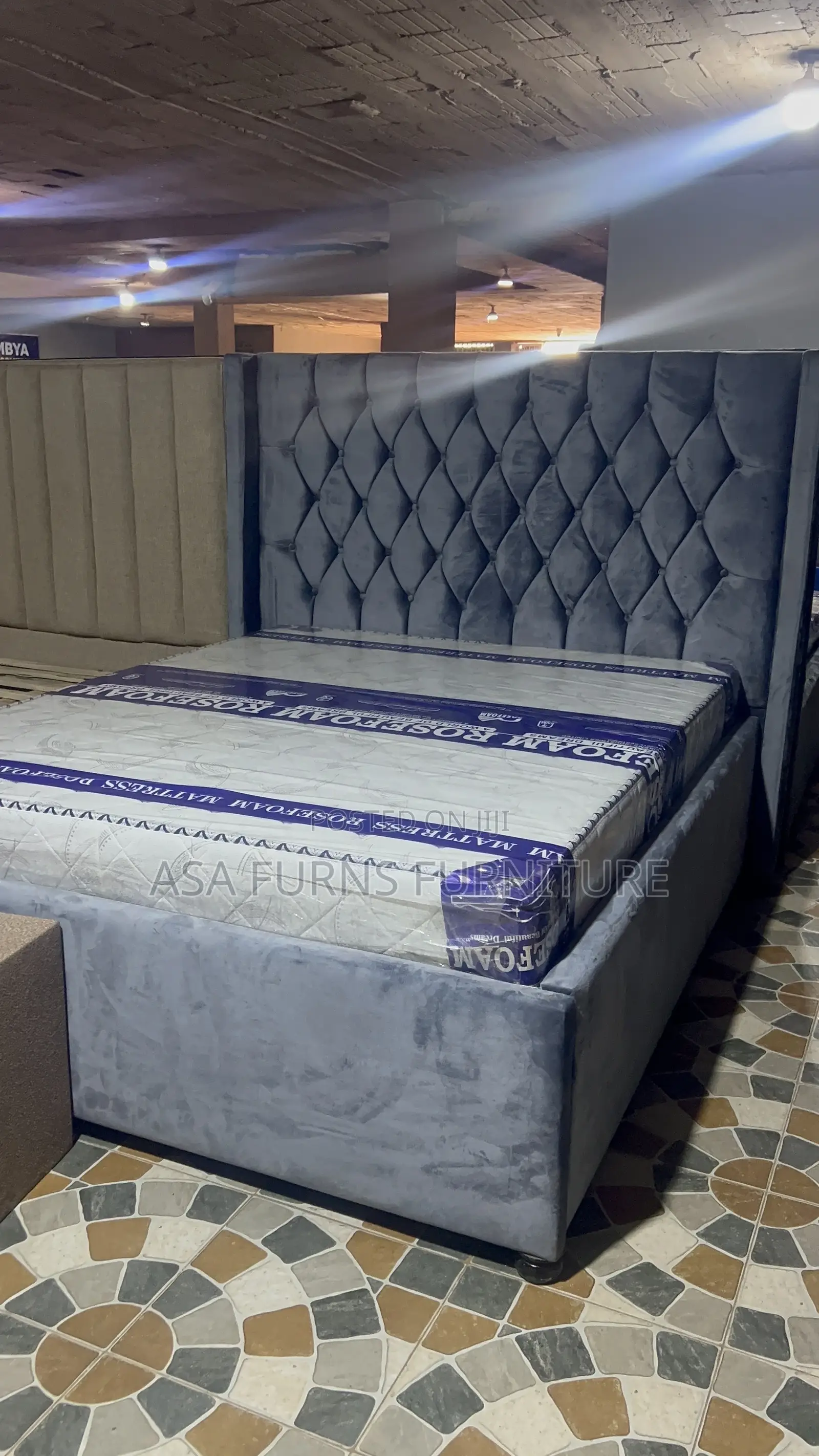 A Grey Button Bed / Furniture Beds