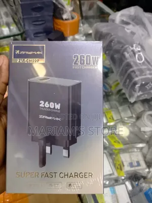 260w Fast Charger Packaged in a Purple and White Box.