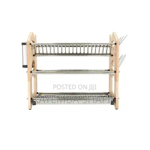 Heavy Duty Stainless Steel 3-Layer Dish Rack With Wood Frame