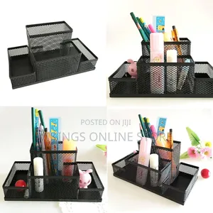 Black Mesh Pen Holder, Mesh Desk Organizer 4 Compartments Desktop
