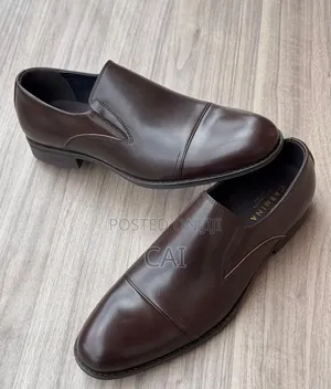 Men's Captoe Design Dark Brown Leather Slip-on Dress Shoes