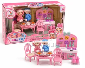 Kids Mini Doll House Kitchen Play Set With Furniture Baby Dolls