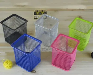 Metal Pen Pot Square Mesh Pencil Holder Container Organizer