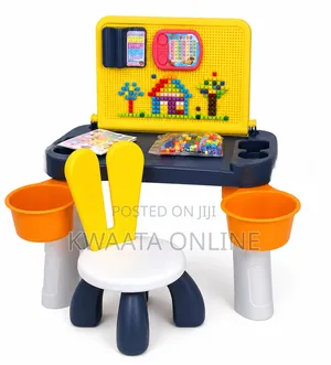 Kids Learning Building Blocks Table With Chair Storage Baskets