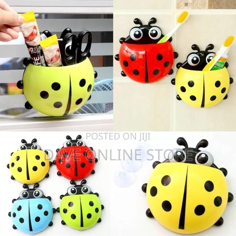 Ladybug Shaped Tooth Brush Holder With Suction Cup Toothpaste Holder