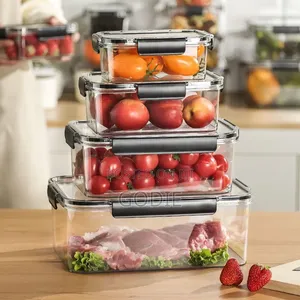 4-Piece Clear Acrylic Containers With Airtight, Black Snapping Lids.