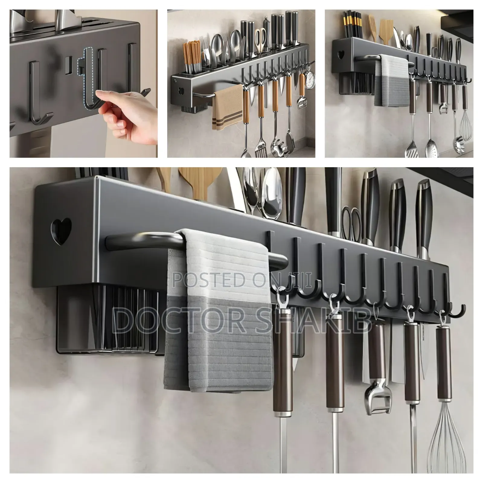 Modern Matte Black Multifunctional Kitchen Utensil Rack