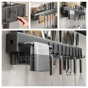 Modern Matte Black Multifunctional Kitchen Utensil Rack