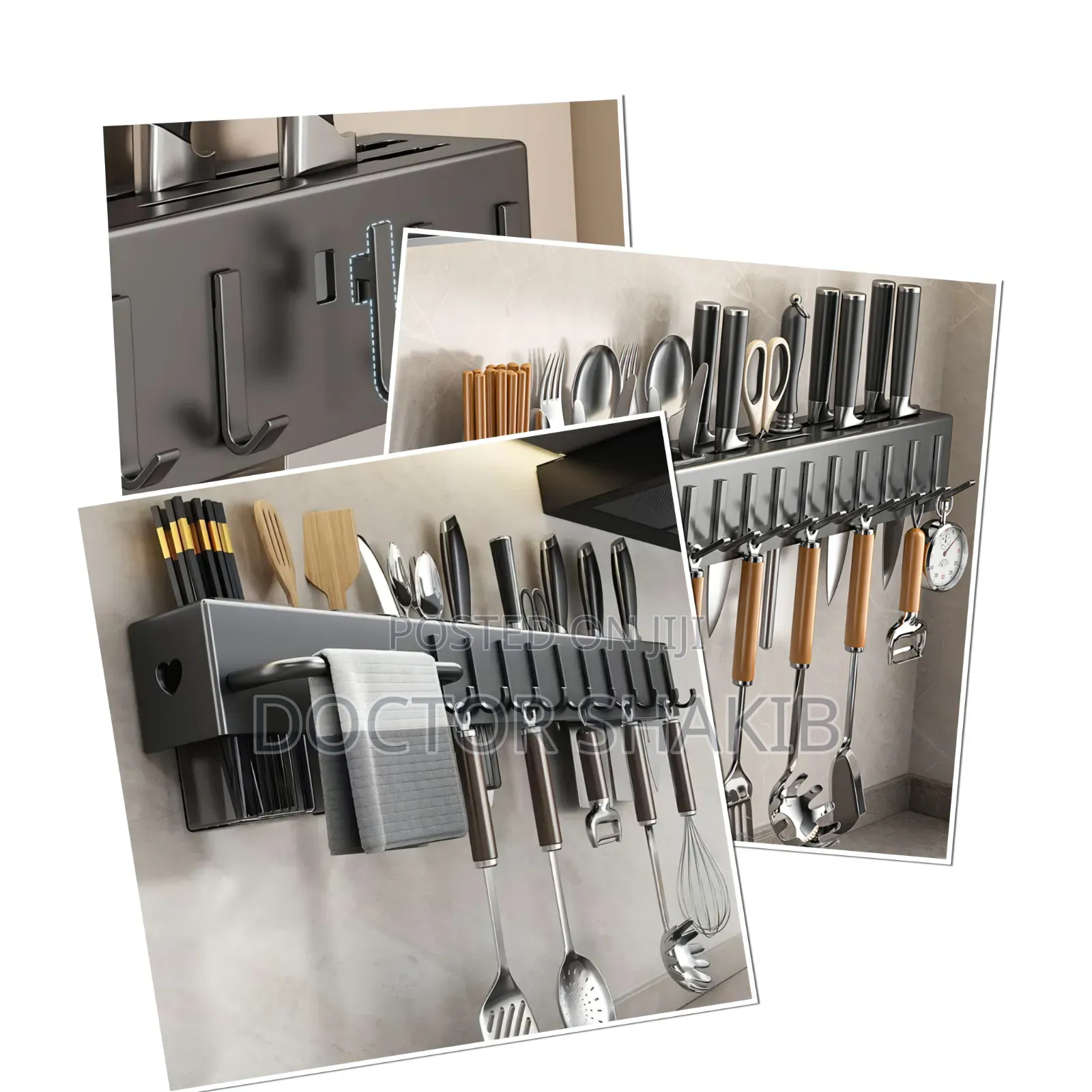 Modern Matte Black Multifunctional Kitchen Utensil Rack