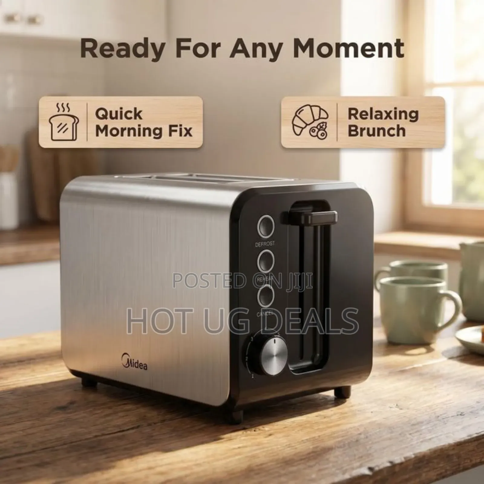 Midea 2 Slice Stainless Steel Toaster- Silver Black