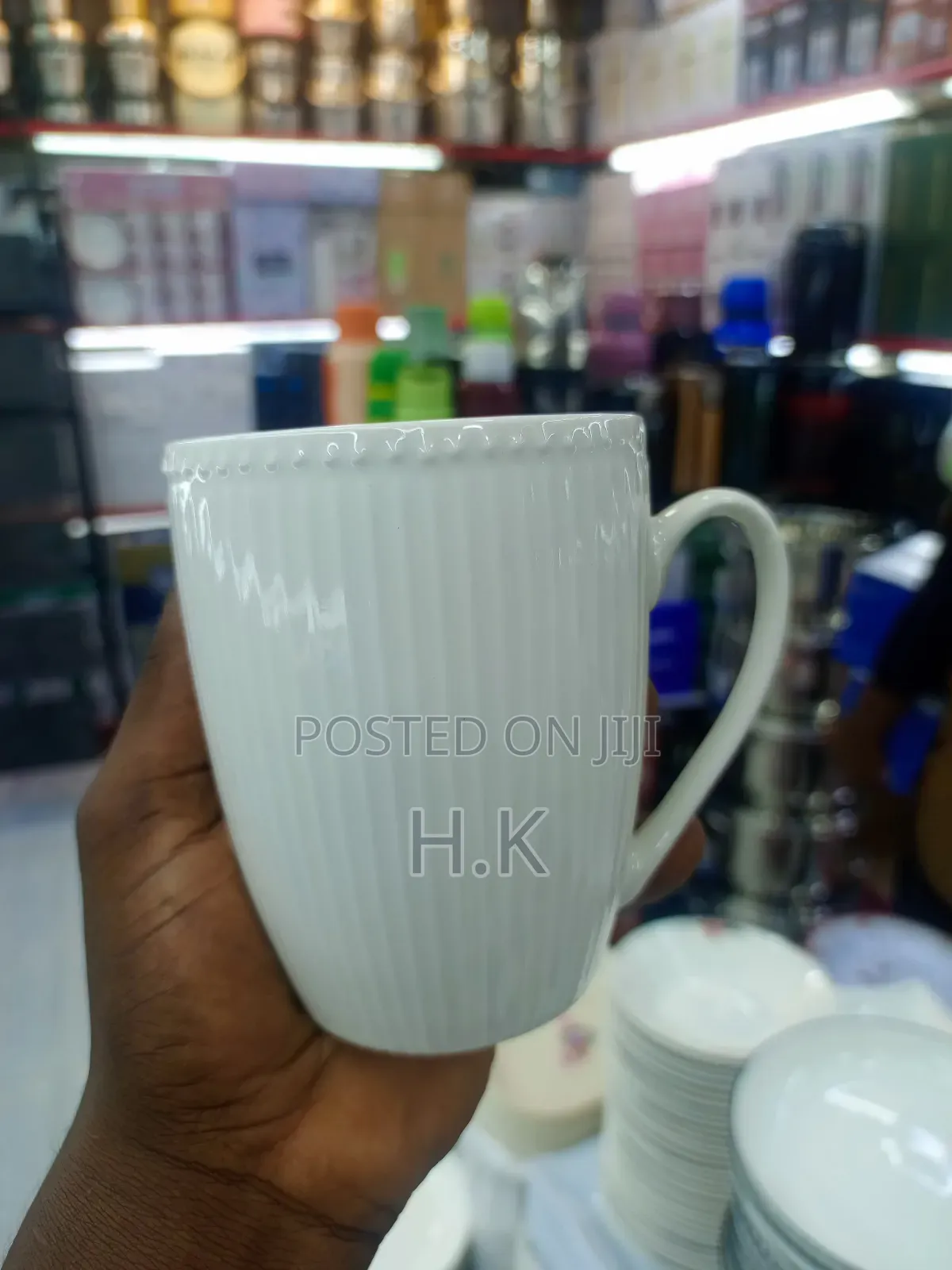 12pcs Ribbed White Ceramic Coffee or Tea Mug