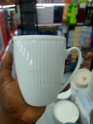 12pcs Ribbed White Ceramic Coffee or Tea Mug