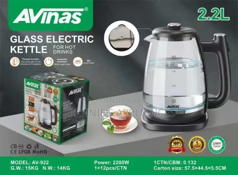 2.2l Avinas Cordless Glass Parco / Kettle