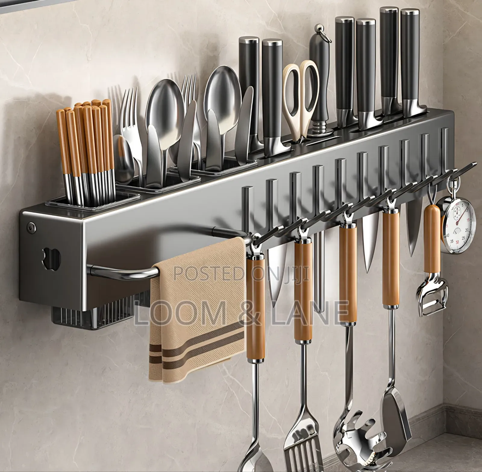 Modern Matte Black Multifunctional Kitchen Utensil Rack