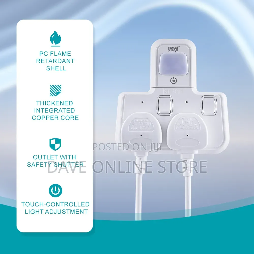 2-Outlet Extension Socket Uk Plug With Night Light (St-3601)