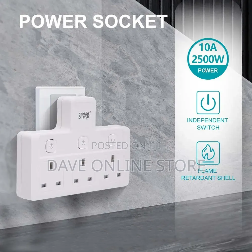 Winning Star Uk Plug Extension Socket – 3 Outlets, 2500w, 10a,