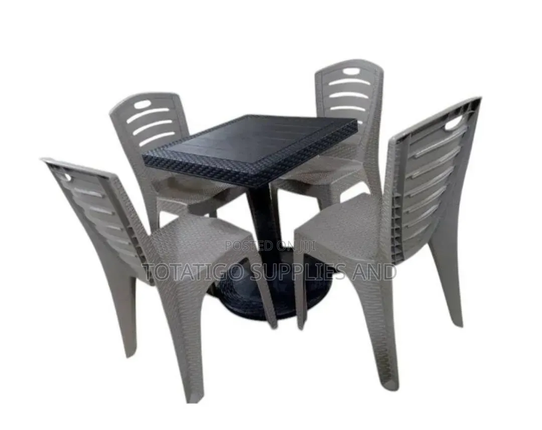 4 Seater Plastic Strong Armless Chair Set With a Square Center Table