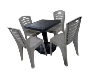 4 Seater Plastic Strong Armless Chair Set With a Square Center Table