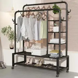 Double-Rail Garment Rack With Shelves