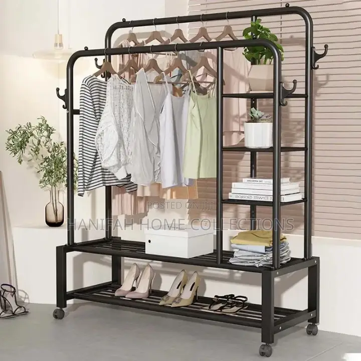 Double-Rail Garment Rack With Shelves