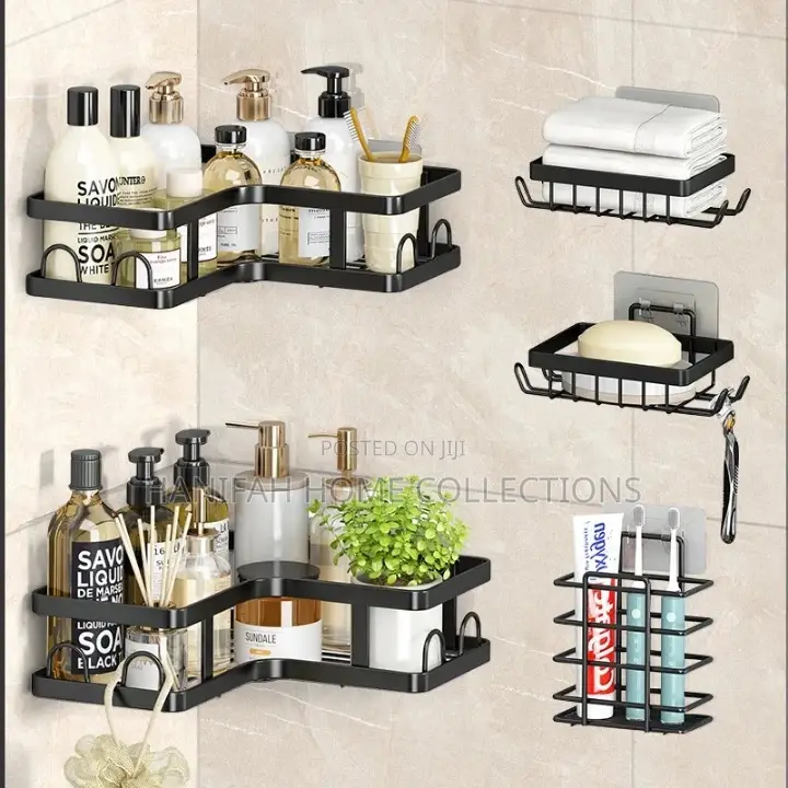 Adhesive Wall-Mounted Bathroom Storage Shelf Set