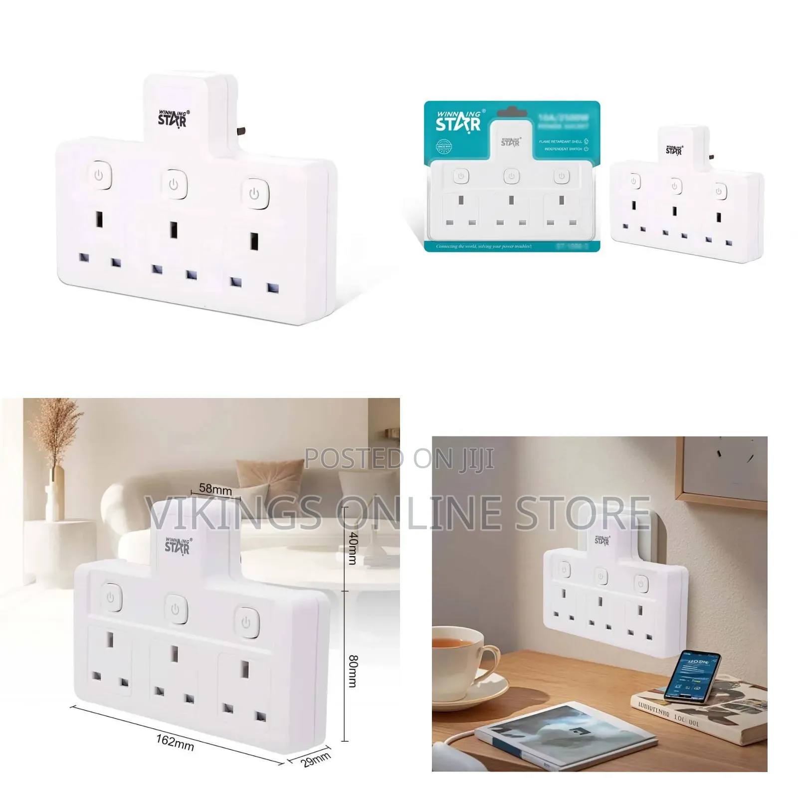 Winning Star Uk Plug Extension Socket – 3 Outlets, 2500w, 10a