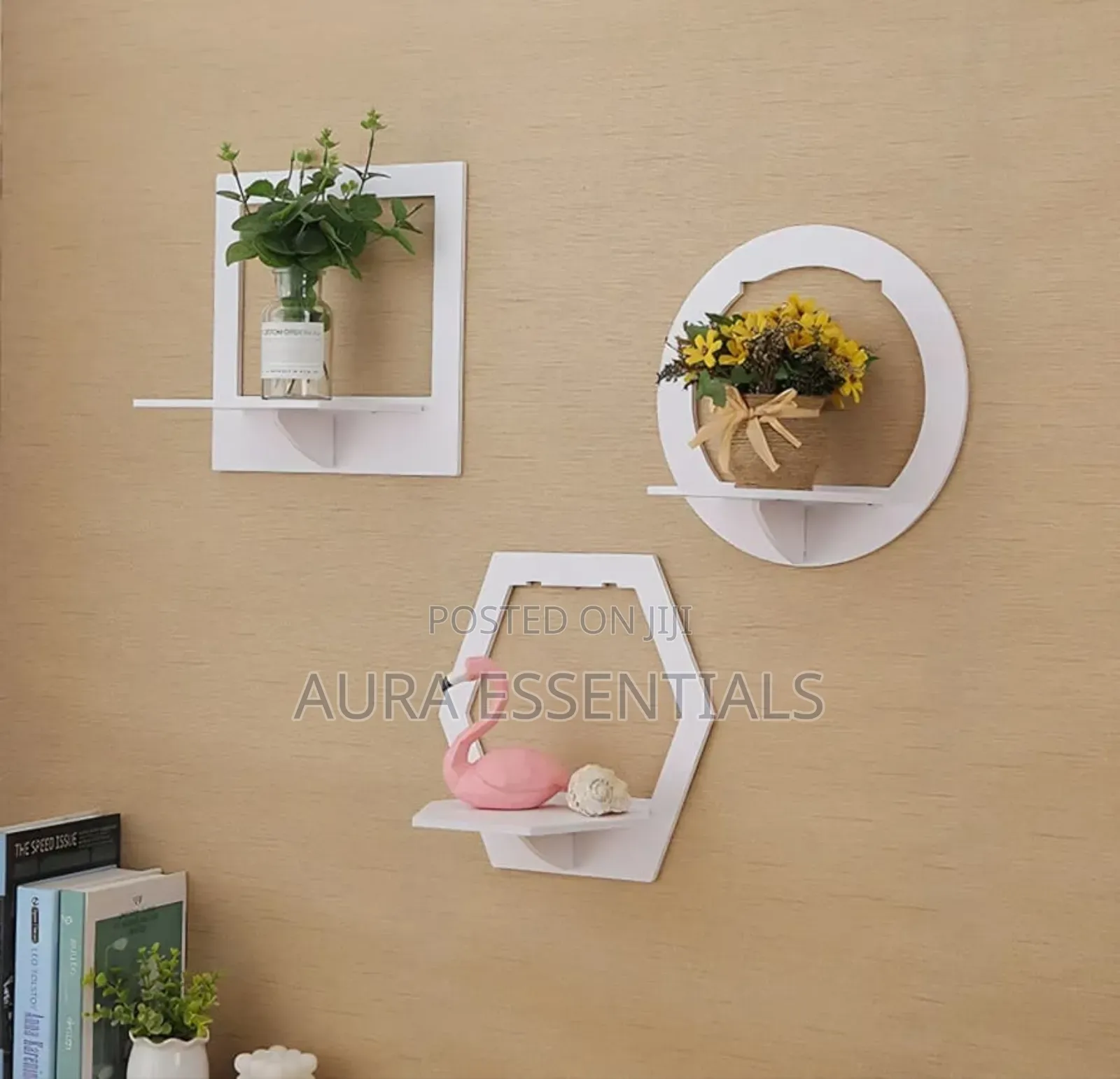 White Geometric Floating Wall Shelf