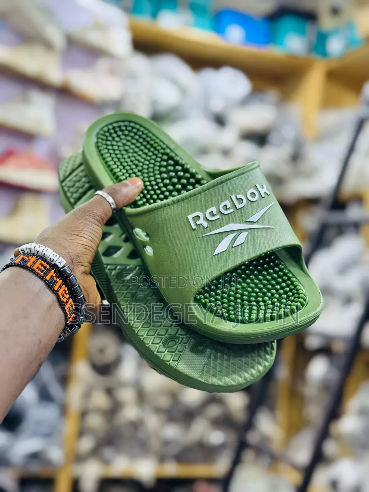 Olive Reebok Massage Slides