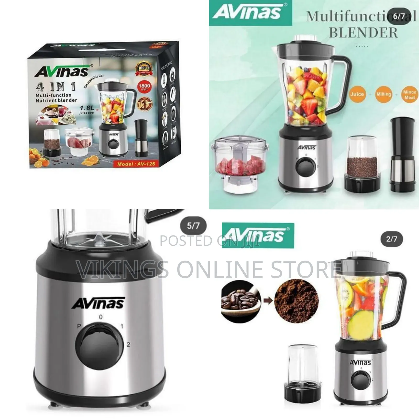 Avinas 4 in 1 Multi-Function Powerful Blender Grinder Food Processor