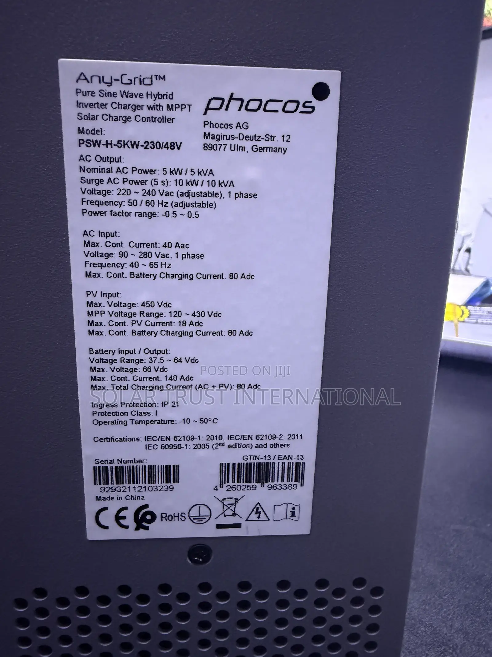 Phocos 5kva Hybrid Inverter | Solar Grid Compatible