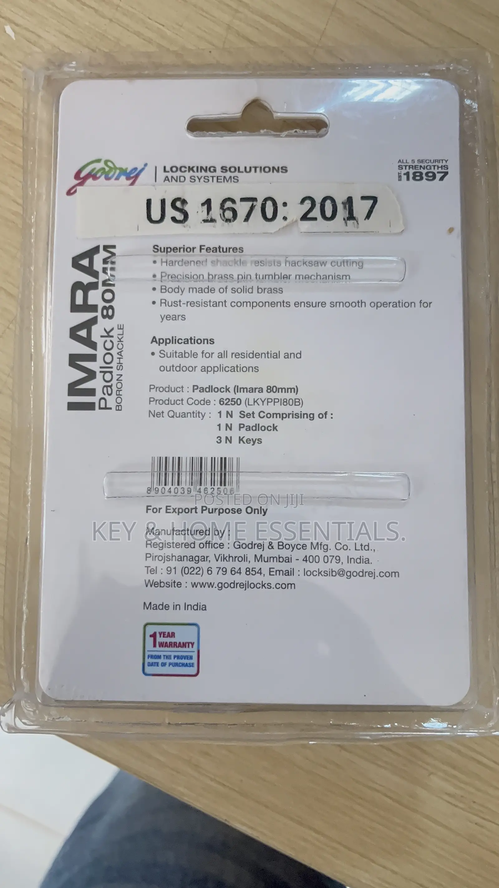 Godrej Imara 80mm Heavy Duty Padlock – High Security Brass Lock