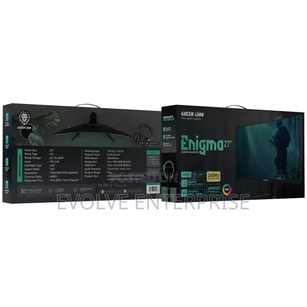 Green Lion Enigma 27" Gaming Monitor - Black
