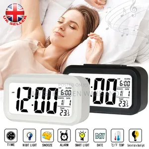 Digital Bedside Led Snooze Alarm Clock Time Temperature Day/Night Mode