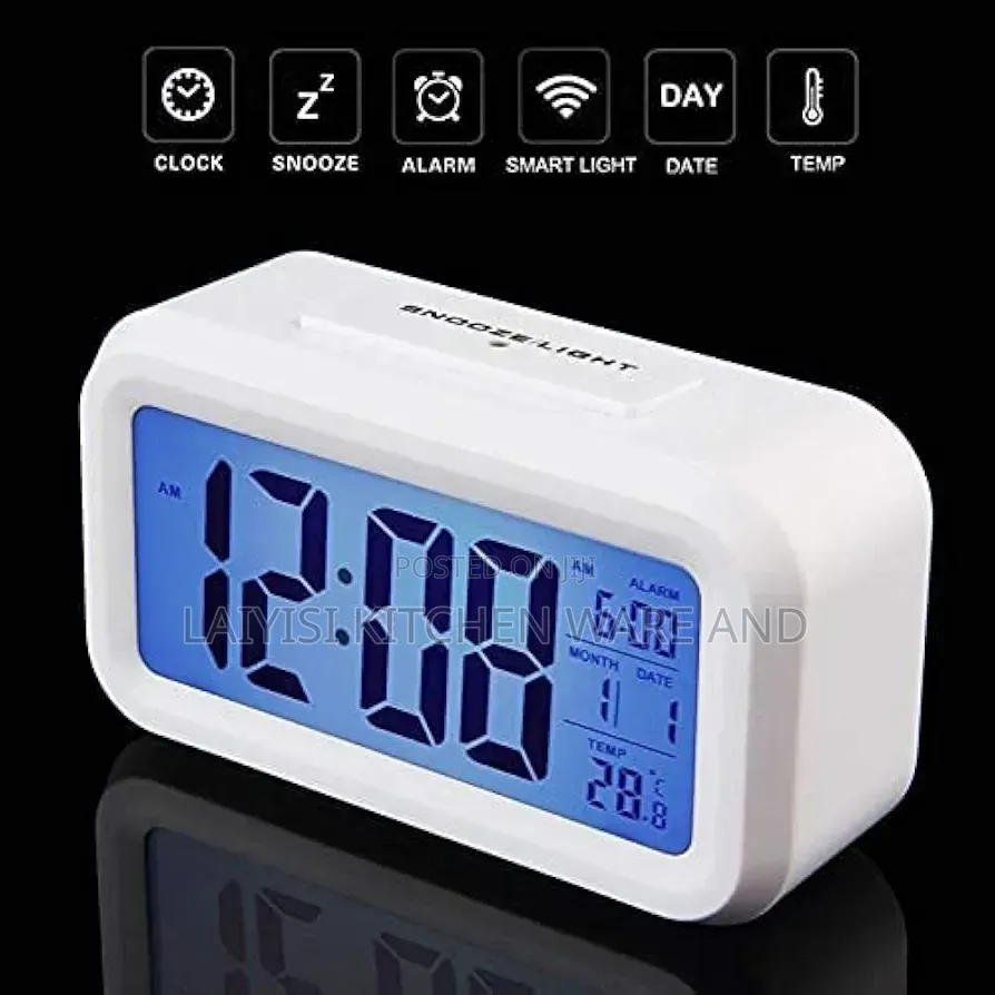 Digital Bedside Led Snooze Alarm Clock Time Temperature Day/Night Mode