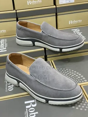 Men's Grey Suede Slip-on Loafers With a Thick White Rubber Sole,