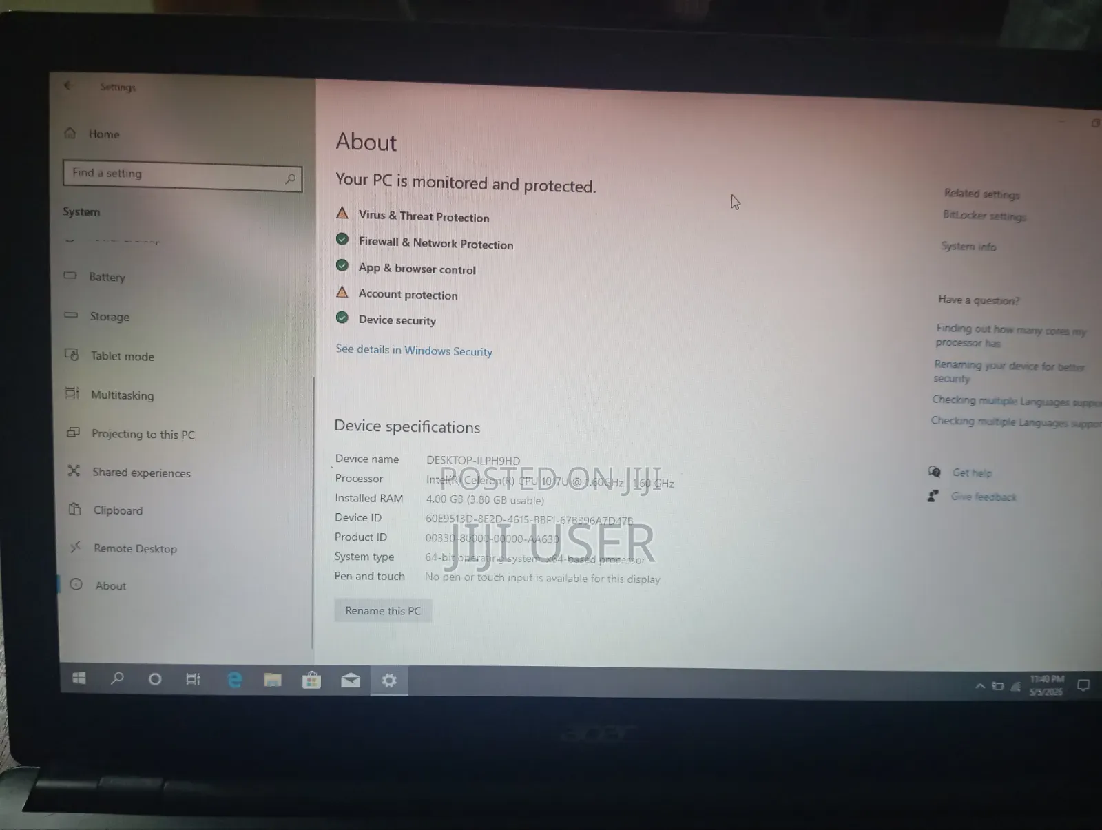 Laptop Acer Aspire E5 4GB Intel Celeron HDD 128GB