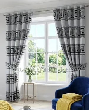 Curtains 2pcs ~ Geometric Greek Black Designs