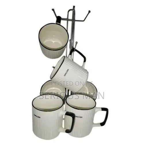 6 Pieces of Self Design Line Tea Coffee Cups Mugs- Cream