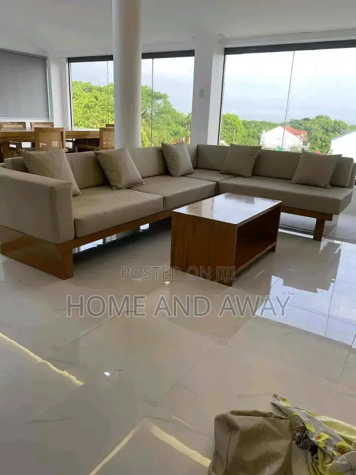 7 Seaters Wooden L Shape Sofa Chairs With Center Table 2,800,000/-