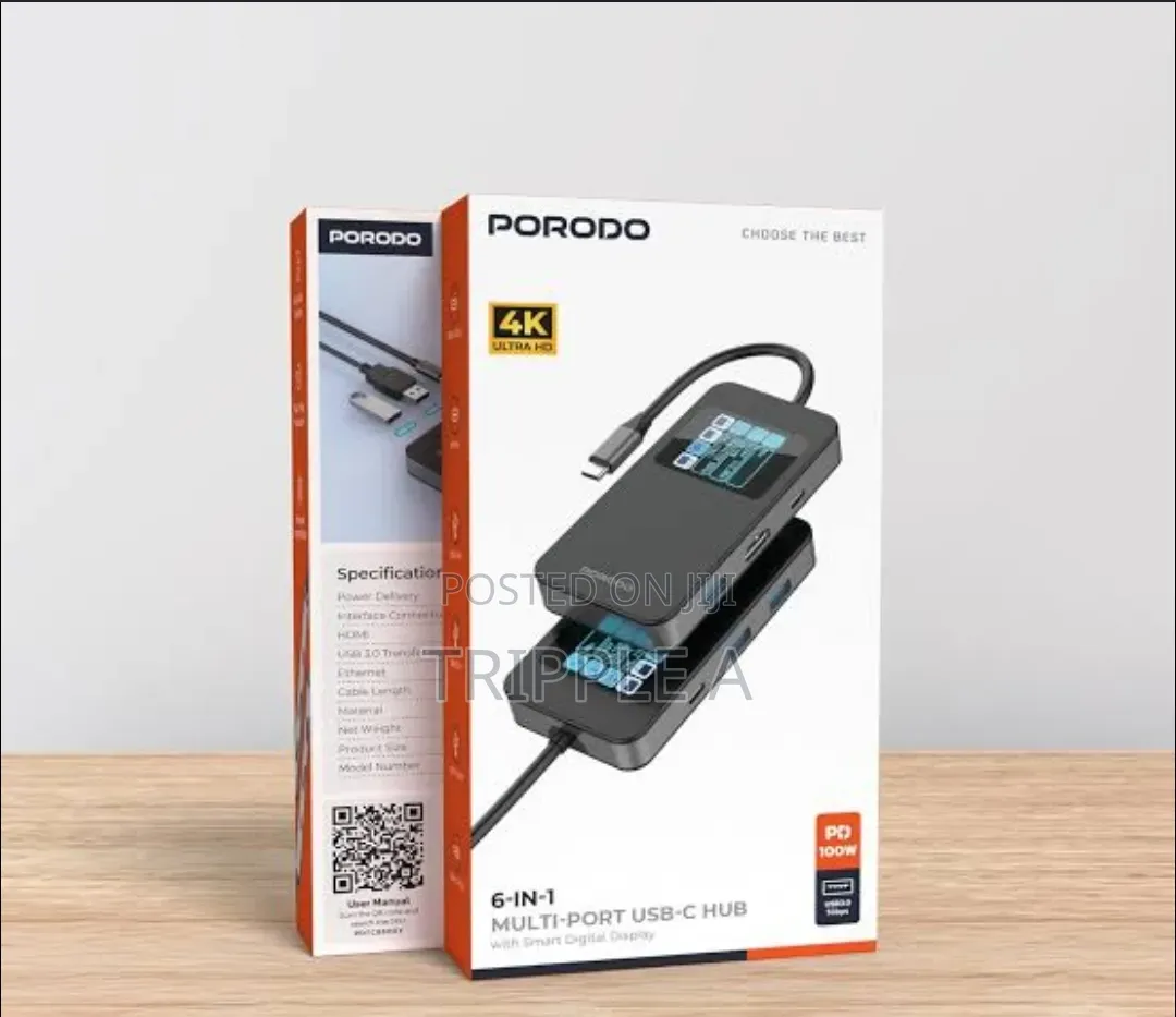 Porodo 6 in 1 Multi-Port Usb-C Hub