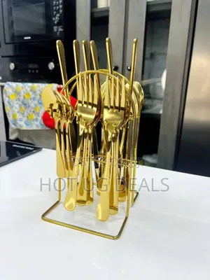 24pcs Stainless Steel Cutlery Set With Stand - Gold